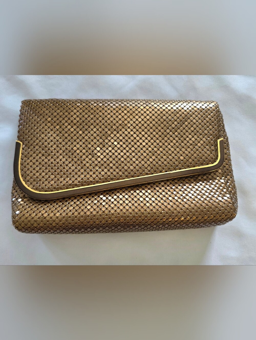 Vintage Antique Gold Metal Mesh Evening Clutch Bag Flap Snap Unbranded 90s